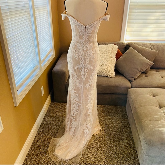 NWOT Lulus Promised Love White Beaded Lace Off-the-Shoulder Maxi Dress - Picture 10 of 16